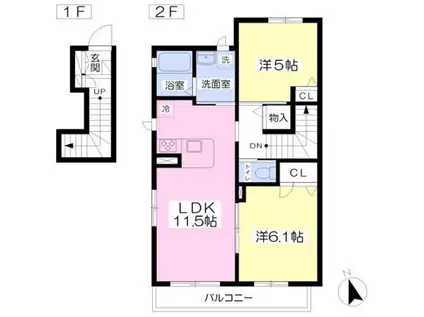 アビィ・ロード A棟(2LDK/2階)の間取り写真