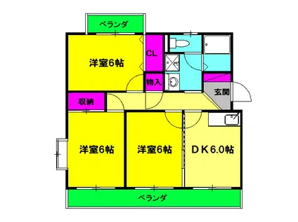 チロリン邑 Ⅱ(3DK/3階)の間取り写真