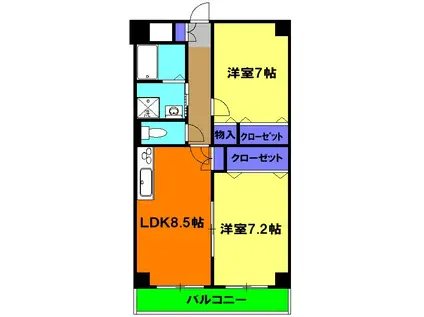 ベナレス藤枝(2DK/7階)の間取り写真