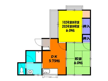 アメニティ亀創(2DK/1階)の間取り写真