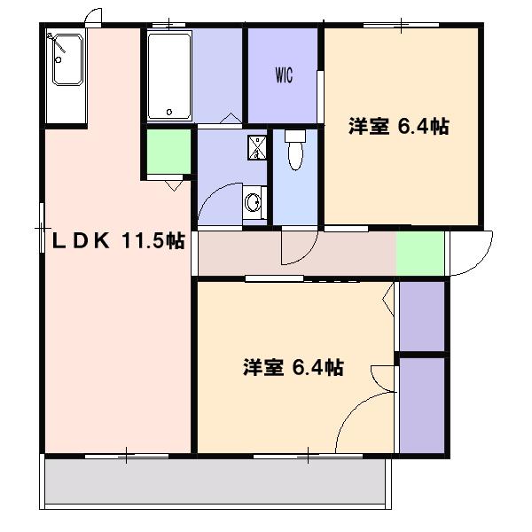 オークヒルズⅢ(2LDK/2階)の間取り写真