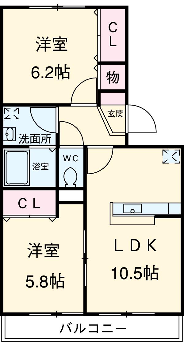 ブレスフィールド(2LDK/2階)の間取り写真