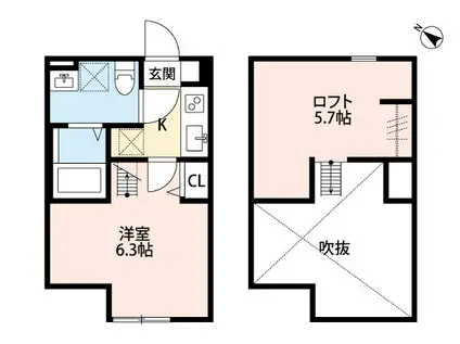 YDB鶴間(1K/2階)の間取り写真