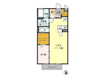 セジュール多摩境(1LDK/2階)の間取り写真