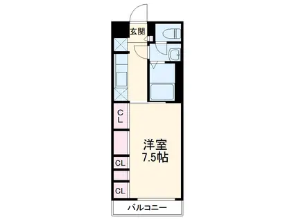 リブリ・ヴァンベール華山(1K/2階)の間取り写真