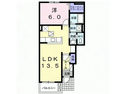 アンソレイエⅤ(1LDK/1階)の間取り写真