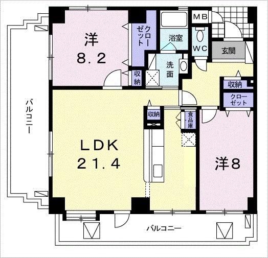 セレステコート美里(2LDK/6階)の間取り写真