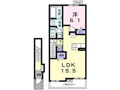 スカイガーデンA(1LDK/2階)の間取り写真