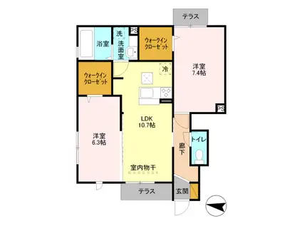 サンセール(2LDK/1階)の間取り写真