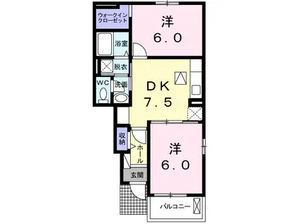 ユニゾン ガーデンⅢ(2DK/1階)の間取り写真