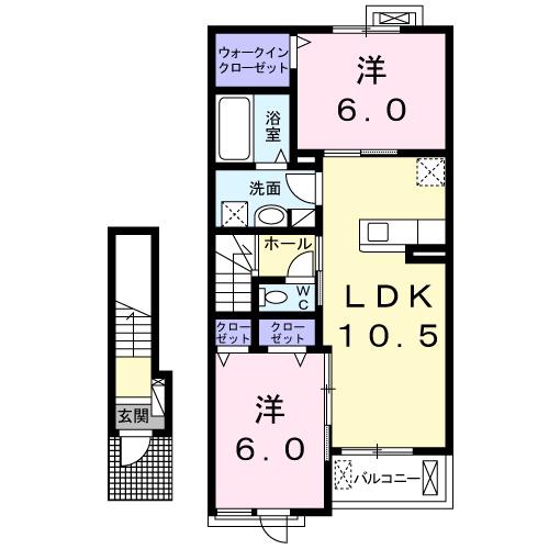 ルクラブ Ⅰ(2LDK/2階)の間取り写真