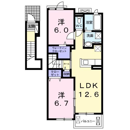 ルクラブ Ⅱ(2LDK/2階)の間取り写真
