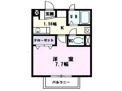 コモド Ⅱ(1K/2階)の間取り写真