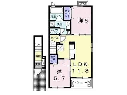 ファウンテン ヒルズⅠ(2LDK/2階)の間取り写真