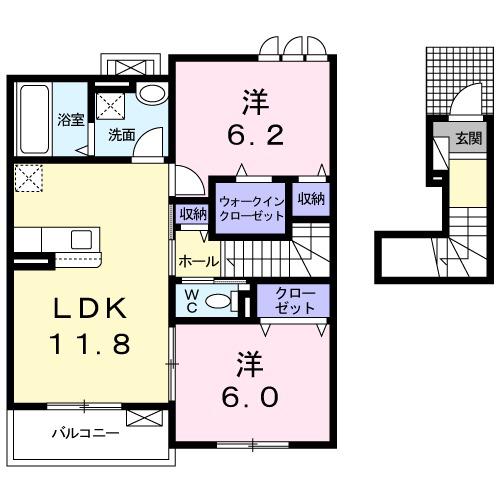 ラインアパート Ⅱ(2LDK/2階)の間取り写真
