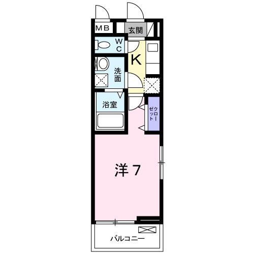 カリーノⅣ(1K/2階)の間取り写真