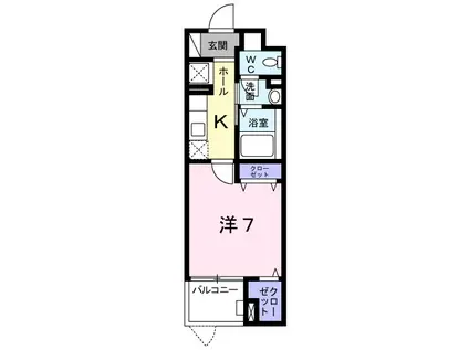 プラシードKⅡ(1K/1階)の間取り写真