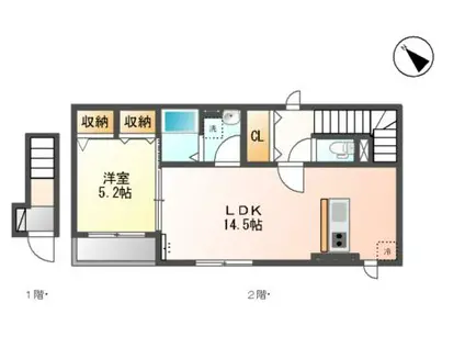 プロスパーF(1LDK/2階)の間取り写真