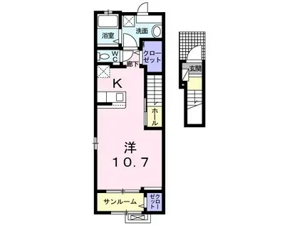 エスポワールK.S.Ⅱ(ワンルーム/2階)の間取り写真