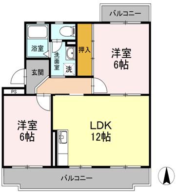 グレースヴィラⅠ(2LDK/3階)の間取り写真