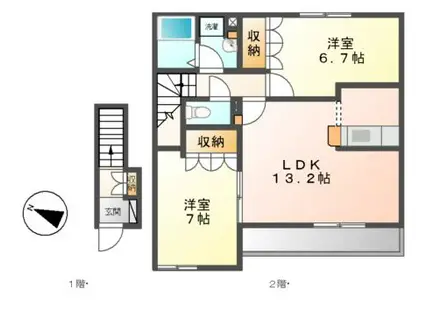 ヴェスパー(2LDK/2階)の間取り写真