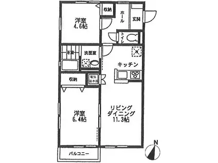 オーチャード・アパートメント(2LDK/2階)の間取り写真