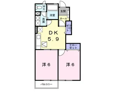 シンシア貳番館(2DK/1階)の間取り写真