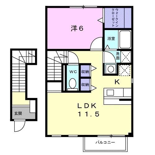 プレイン上峰Ⅰ(1LDK/2階)の間取り写真