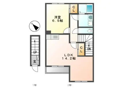 ランゲスレーベン五月台(1LDK/2階)の間取り写真