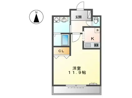 プランドールⅢ(1K/1階)の間取り写真