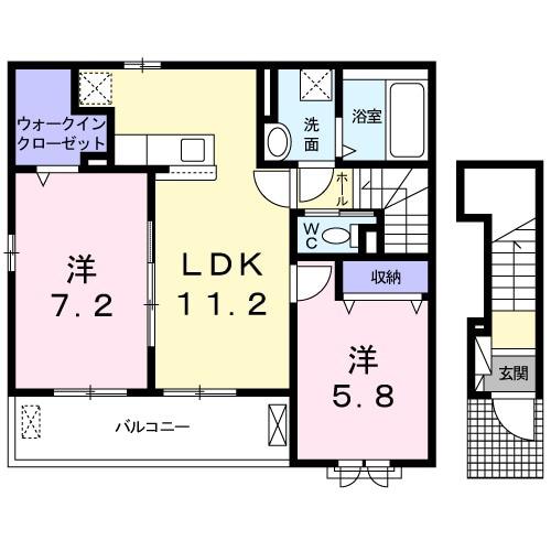 カーサデルソーレ1(2LDK/2階)の間取り写真