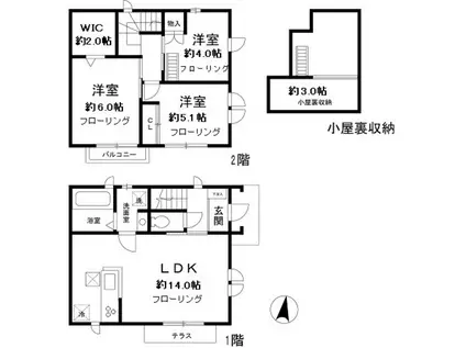 西武鉄道多摩川線 新小金井駅 徒歩10分 2階建 築9年(3LDK)の間取り写真