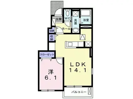 イリーデⅢ(1LDK/1階)の間取り写真