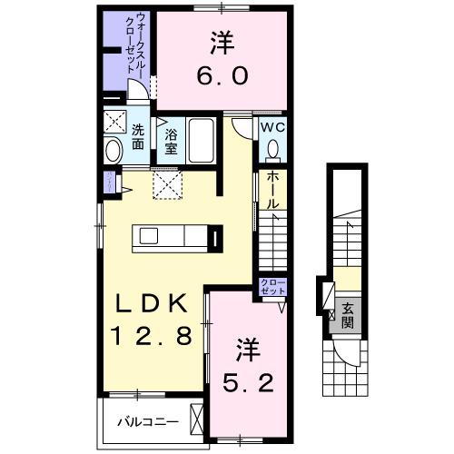 スプラン ドゥールⅠ(2LDK/2階)の間取り写真