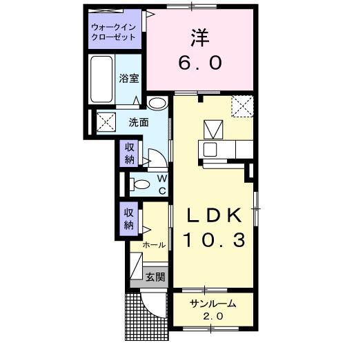 エアリーⅠ(1LDK/1階)の間取り写真