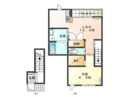 ユートピア博多(1LDK/2階)の間取り写真