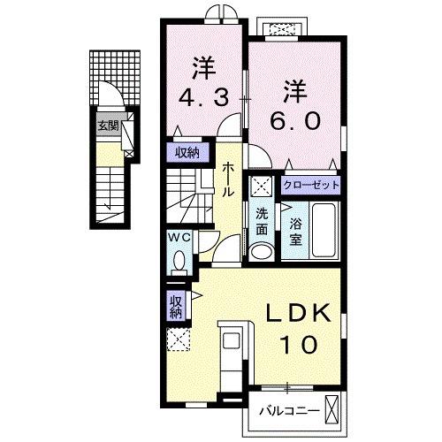 ウッドパークⅡ B(2LDK/2階)の間取り写真