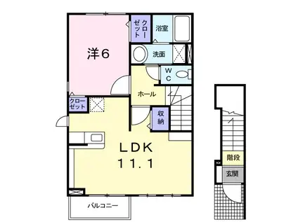 オーブ・プロムナ-ド 3(1LDK/2階)の間取り写真