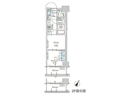 パークアクシス横濱大通公園(1DK/2階)の間取り写真
