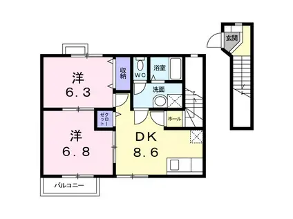 メゾン・ド・ラ・コリーヌ 2(2DK/2階)の間取り写真