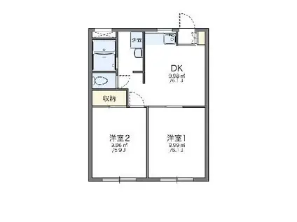 レオパレスサカエ1(2DK/1階)の間取り写真