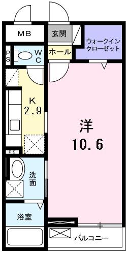 レジデンス若葉2(1K/1階)の間取り写真