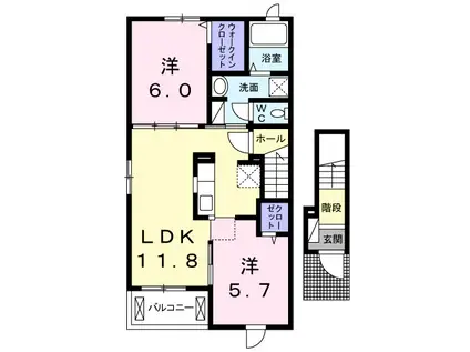 セレッソ入輪戸Ⅱ(2LDK/2階)の間取り写真