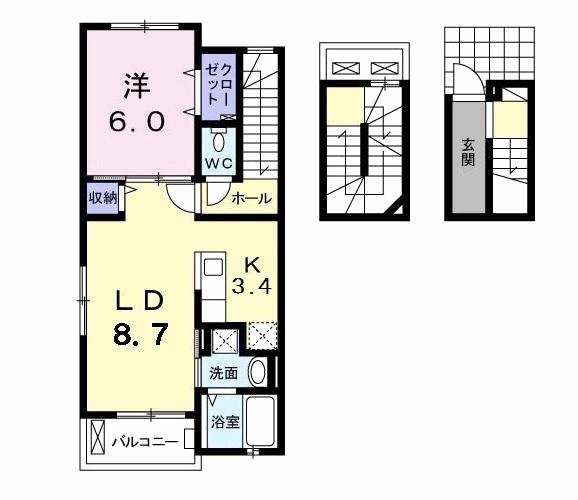 クレイン21Ⅱ(1LDK/3階)の間取り写真