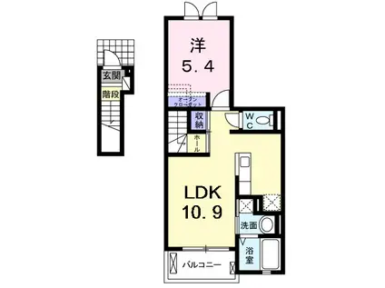 グランディール富里Ⅰ(1LDK/2階)の間取り写真