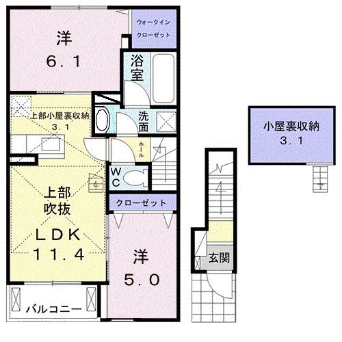 サンシャイン古河 Ⅱ(2LDK/2階)の間取り写真