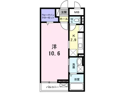 レジデンス若葉1(1K/1階)の間取り写真