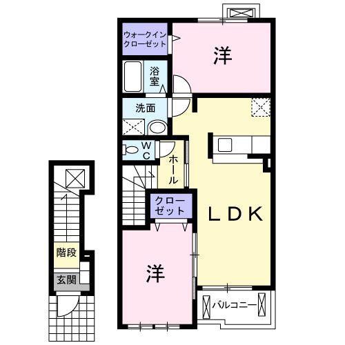 メゾン蒼空Ⅱ(2LDK/2階)の間取り写真