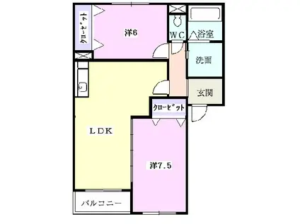 ローズパーク戸ケ崎(2LDK/2階)の間取り写真