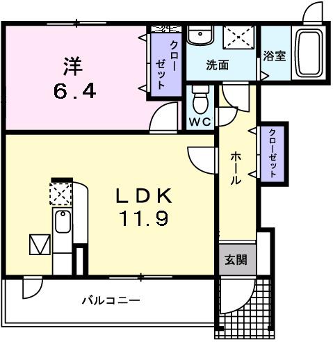 メゾンヌフファミーエ Ⅱ(1LDK/1階)の間取り写真